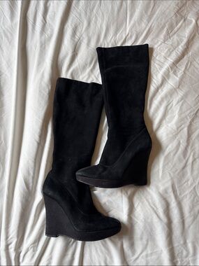 Jessica Simpson Black Suede Wedge Knee-High Boots